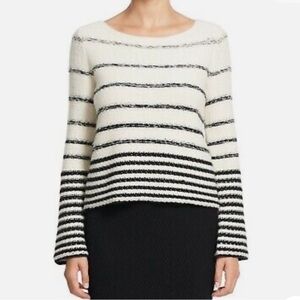 🎊 Host Pick 🎊 NWT THEORY Women Uneven Stripe Wool Sweater, Black Ivory, Size M